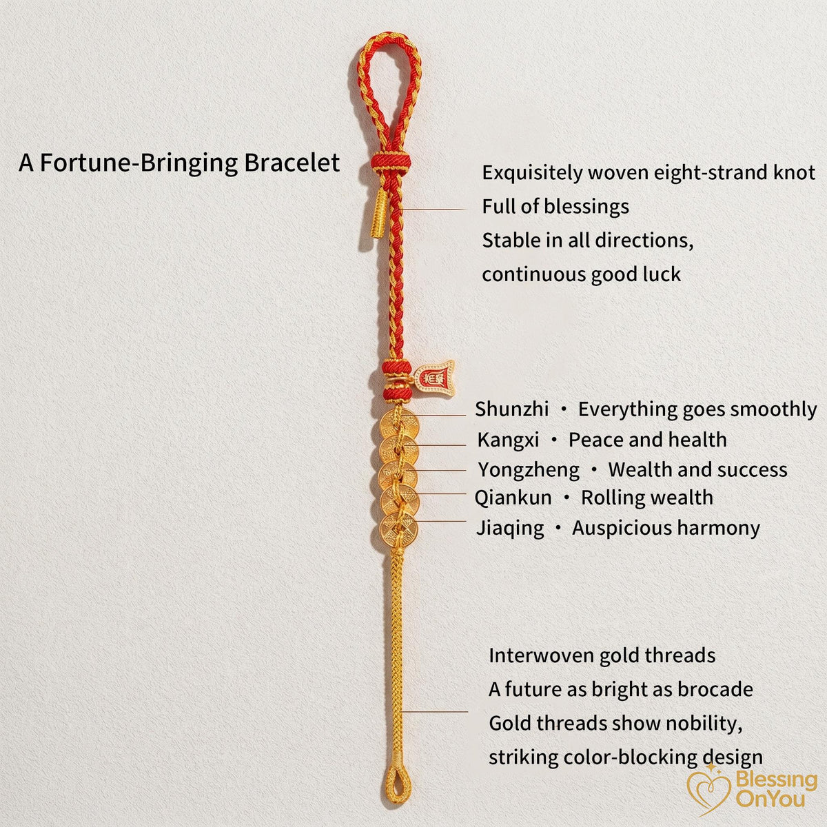 Red String Wealth Bracelet, Wealth Attraction Lucky Horse Charm, Prosperity & Protection Gift, Feng Shui Five Emperors Coins Bracelet