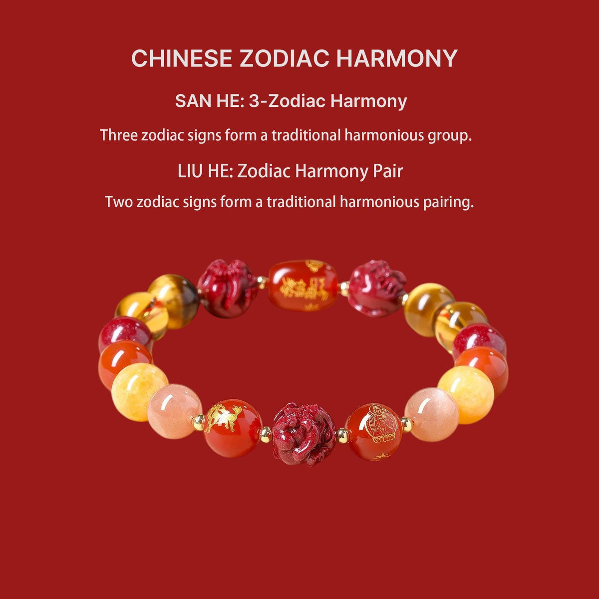 2027 Zodiac Gift Bracelet, Tai Sui Protection Bracelet, Natural Cinnabar & Gemstones, San He Liu He Talisman, Temple Blessed Chinese Zodiac