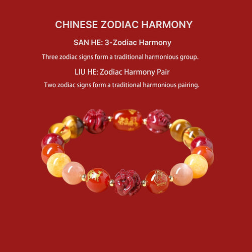 2027 Zodiac Gift Bracelet, Tai Sui Protection Bracelet, Natural Cinnabar & Gemstones, San He Liu He Talisman, Temple Blessed Chinese Zodiac