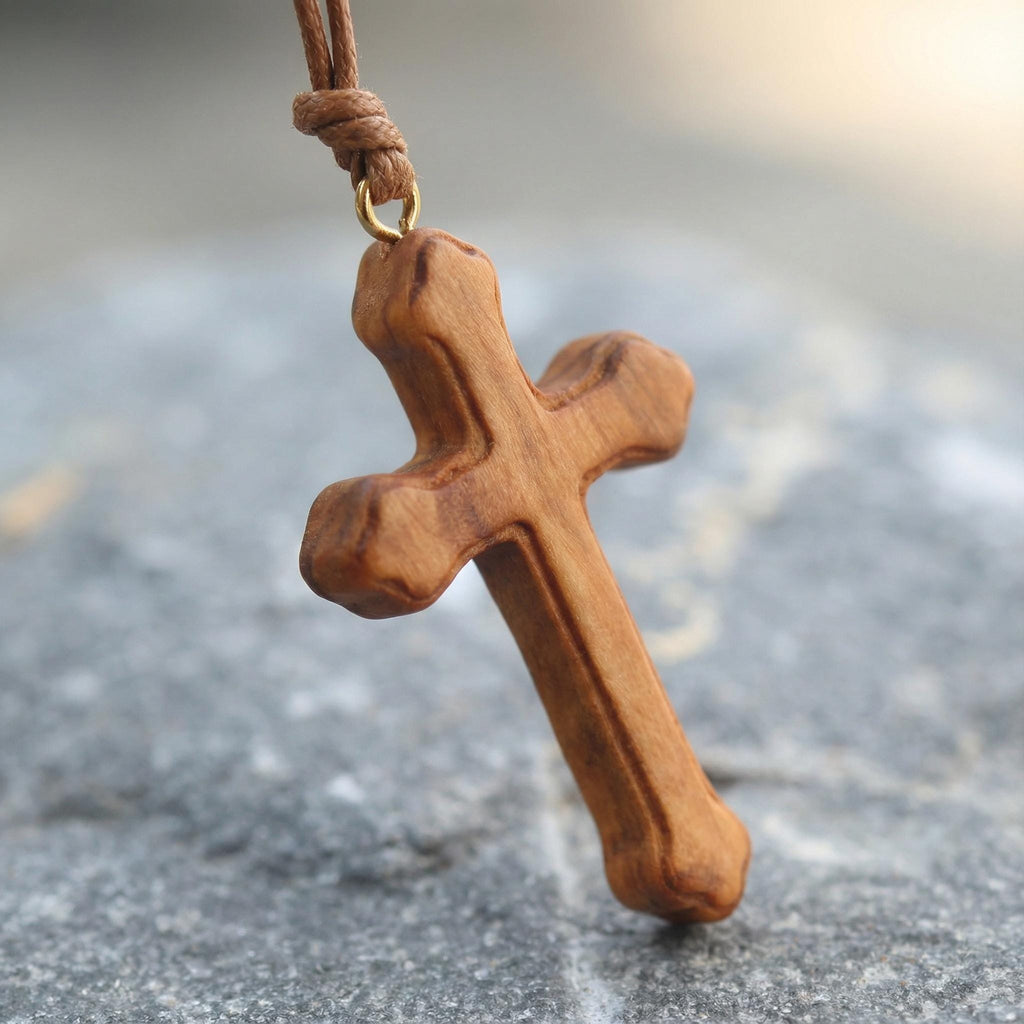 Handmade Olive Wood Cross Necklace
