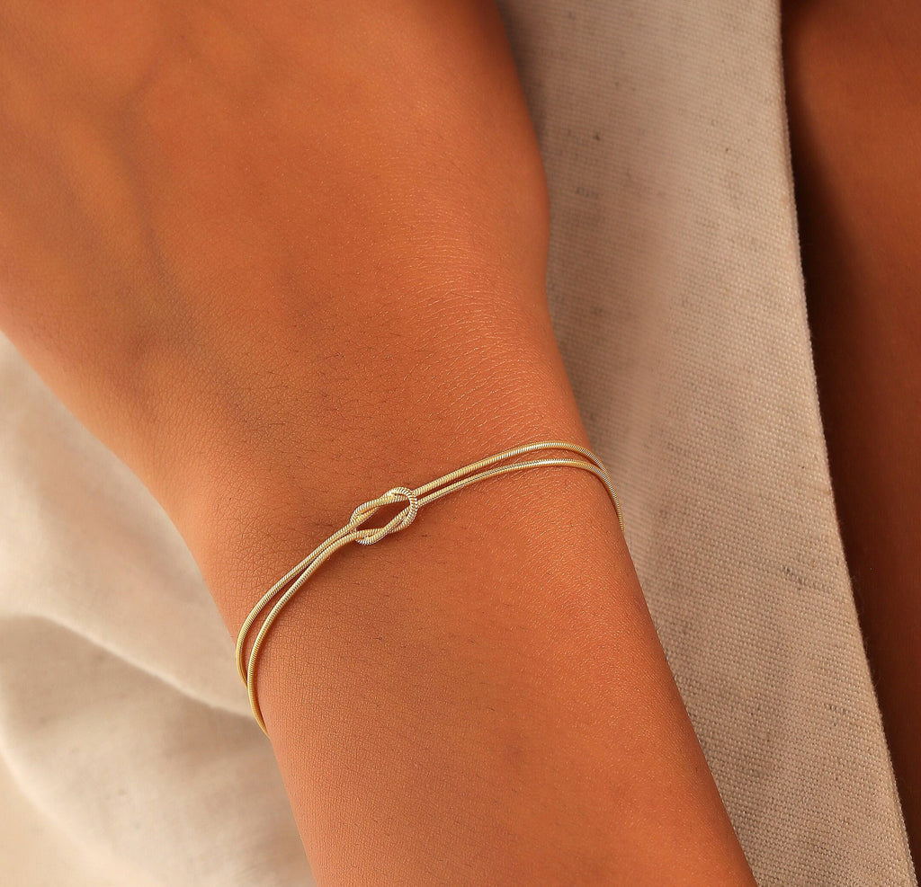 Gold Filled Knot Bracelet, Dainty Snake Chain for Mothers Day Gifts
