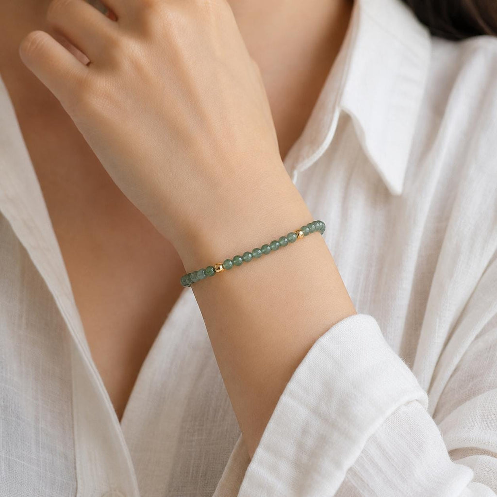 Natural Moss Agate Bracelet - Dainty 4mm Beaded Adjustable Braided Jewelry