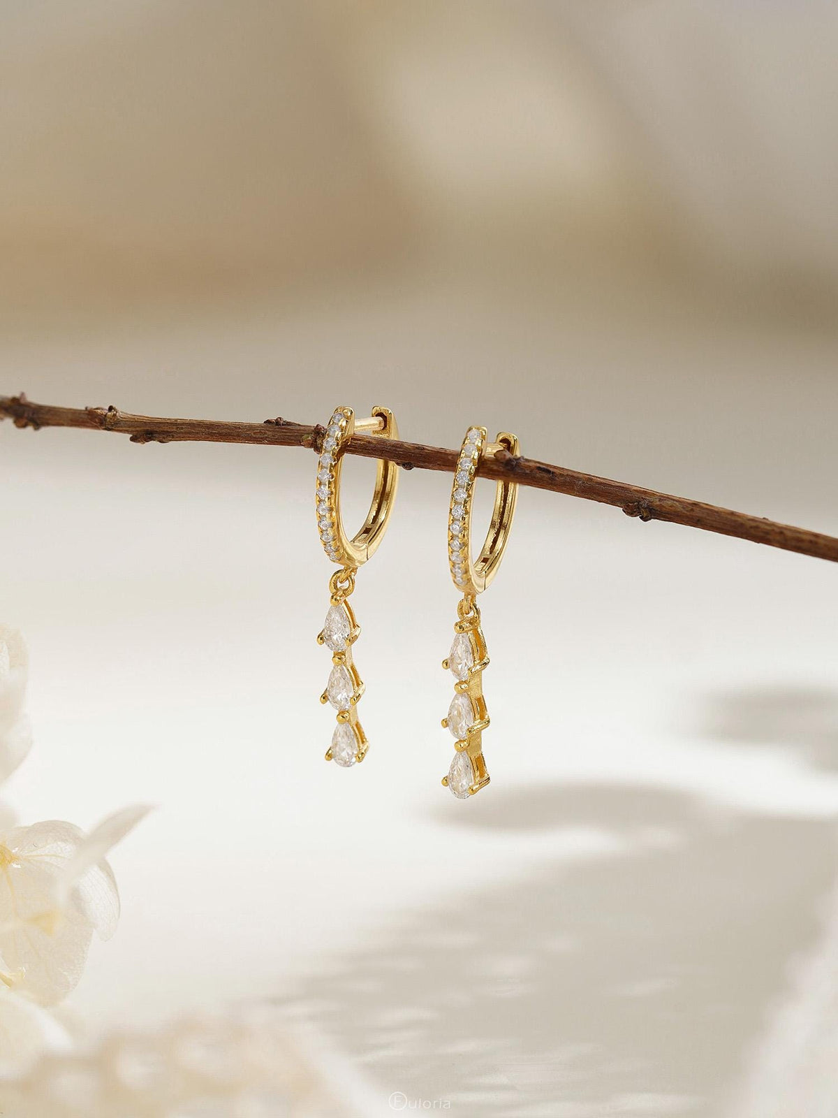 Dainty Diamond Hoop Earrings, Tassel Diamond Huggie Earrings, Crystal Dangle Drop Earrings, Wedding Earrings, Bridesmaids Gift for Her