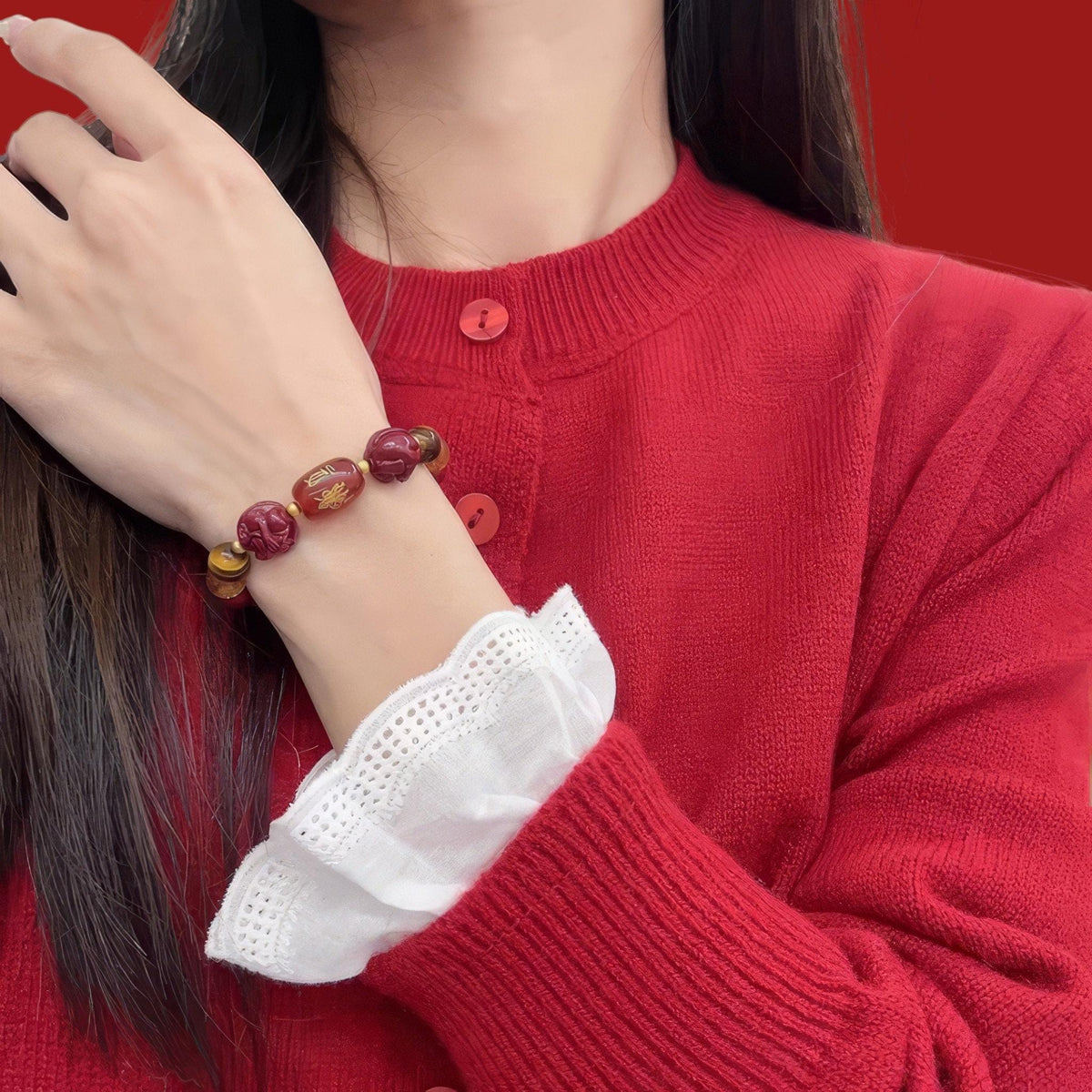 2027 Zodiac Gift Bracelet, Tai Sui Protection Bracelet, Natural Cinnabar & Gemstones, San He Liu He Talisman, Temple Blessed Chinese Zodiac