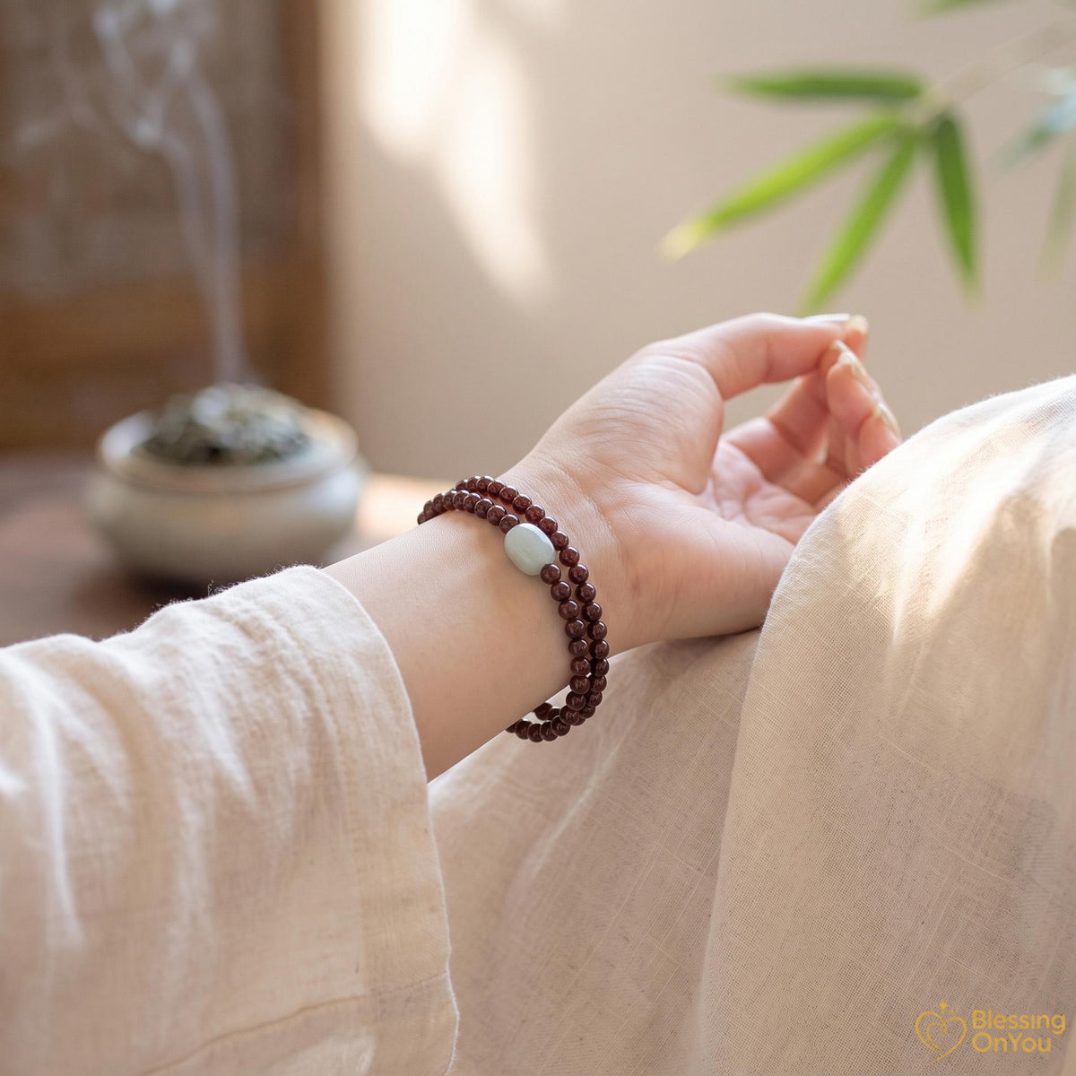 Red Sandalwood Bead Bracelet | Multi Wrap Mala Bracelet | Double Triple Wrap Buddhist Prayer Beads | Minimalist Wood Energy Protection Gift