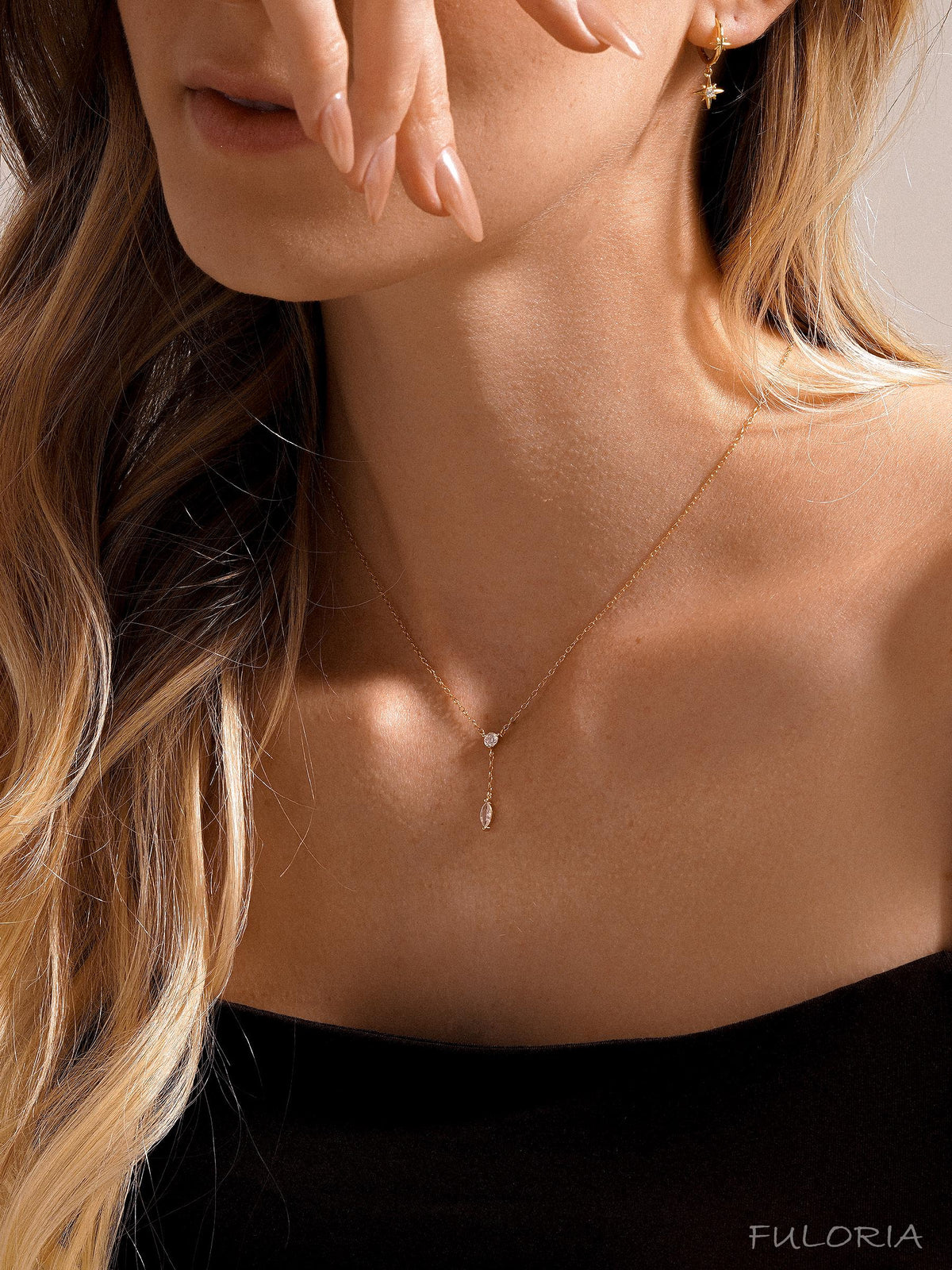 Dainty Diamond Necklace, Crystal Charm Necklace, Minimalist Diamond Dangle Necklace, Women Necklace, Wedding Gifts, Bridesmaid Gifts for Her