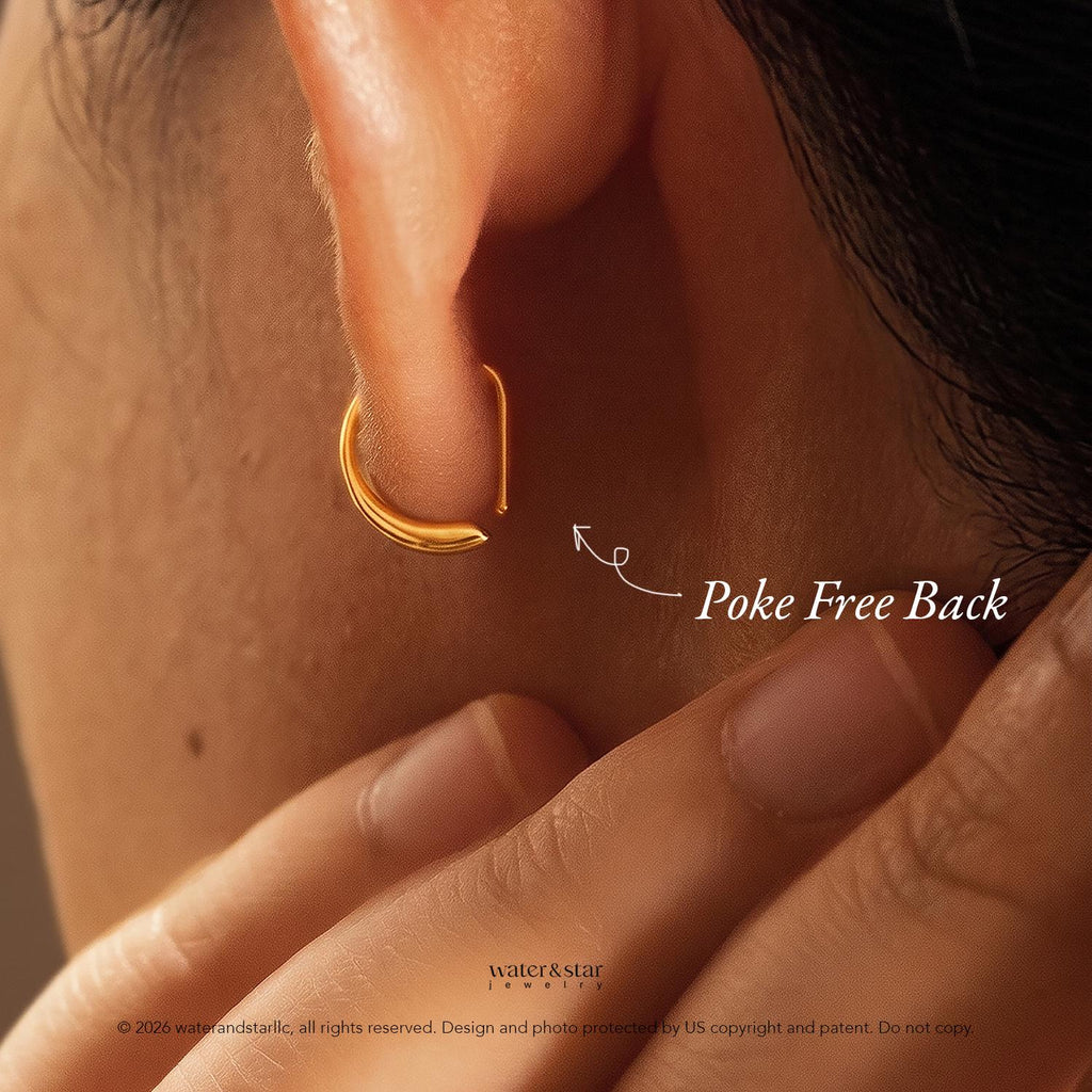 D Shape Sleeper Earrings, Open Hoop Earrings, Backless Half Hoops, Dainty Cartilage Hoop, Small Gold Huggie, Sterling Silver Nap Earrings