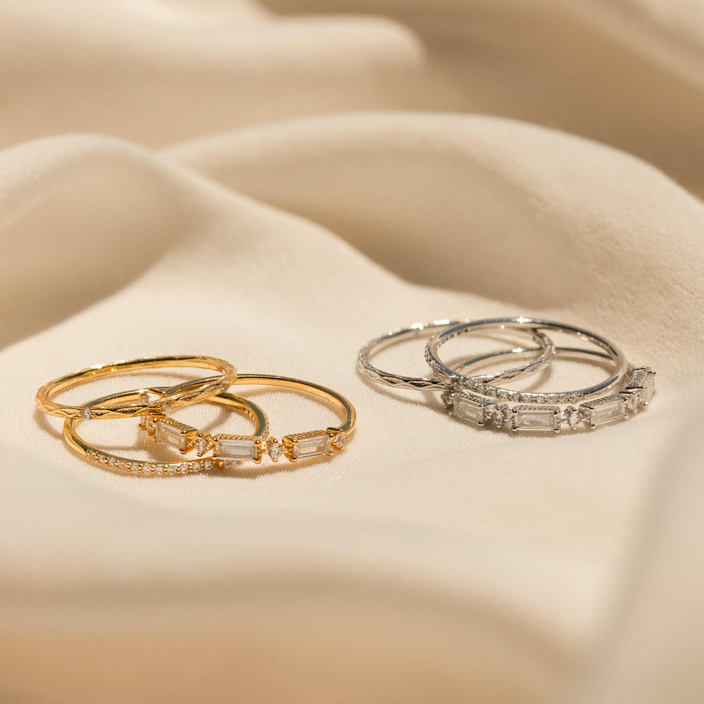 Dainty Diamond Ring Set by Seven Lucky Gifts • Set of 3 Dainty Gemstone Stacking Rings • Bridal Jewelry • Birthday Gift for Her