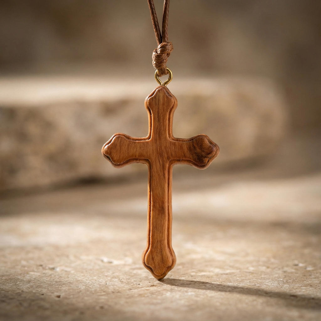 Handmade Olive Wood Cross Necklace