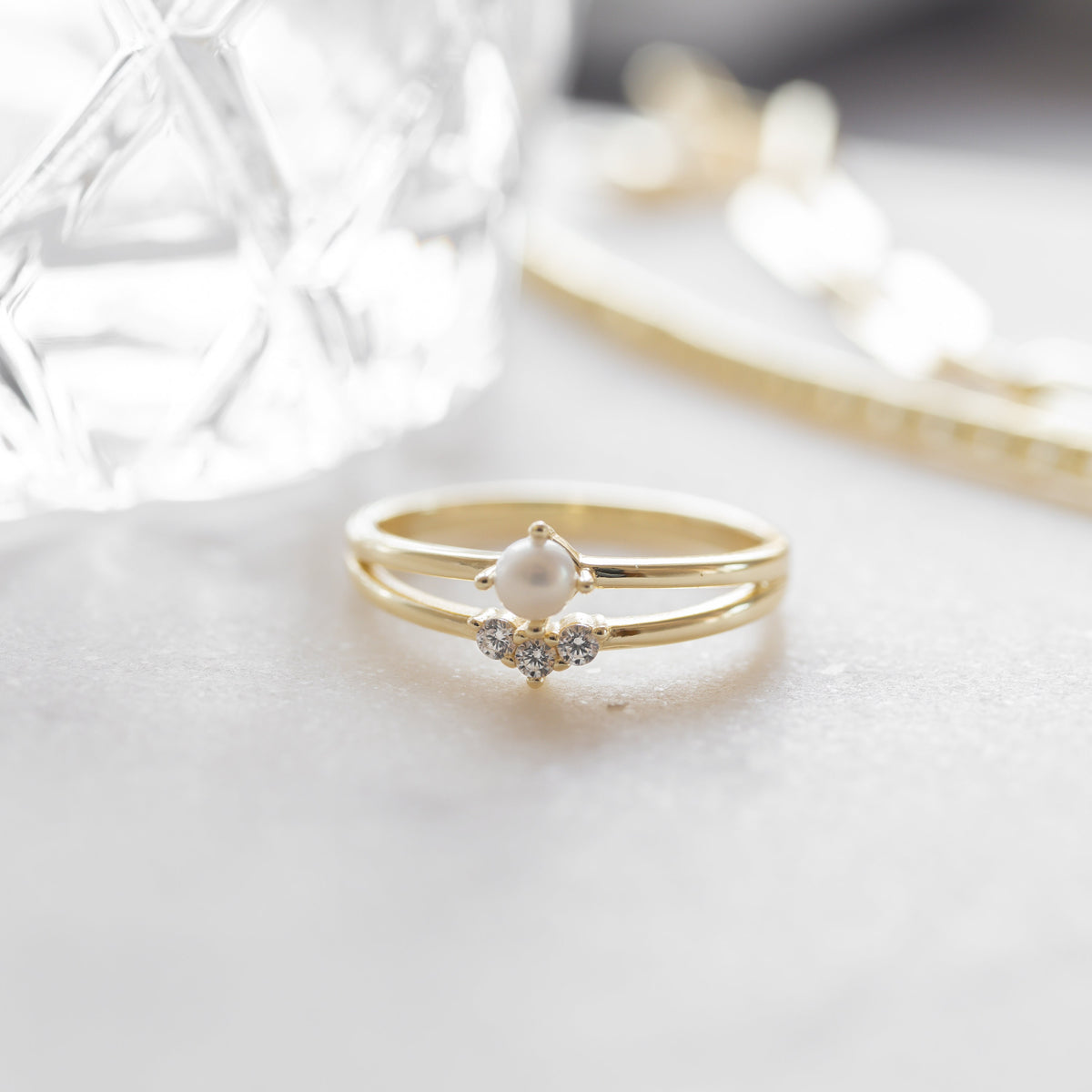 Pearl Ring Set Dainty Pearl Ring Gold Pearl Ring Stacking Ring Simple Ring June Birthstone Minimalist Ring Bridal Jewelry