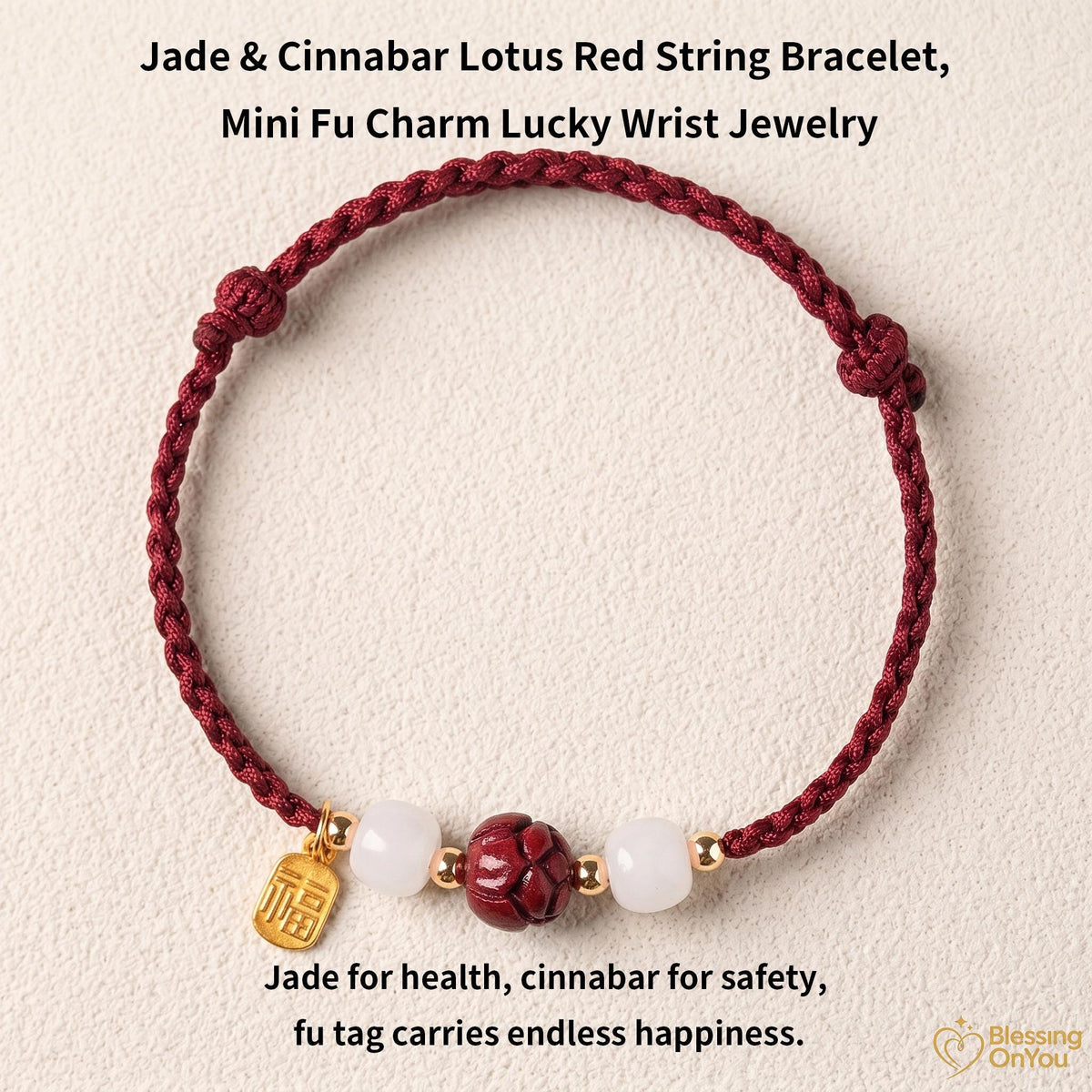 Cinnabar Lotus Red String Bracelet | Buddhist Meditation Bracelet | Handmade Protection Charm | Jade Fu Lucky Spiritual Bracelet Gift