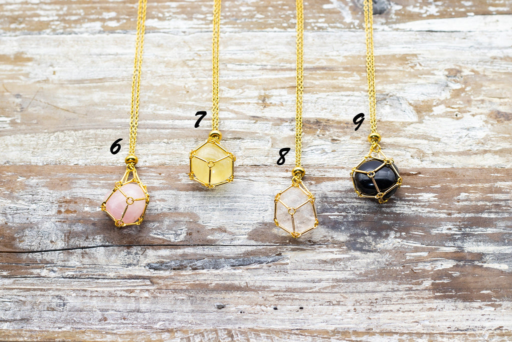 18k Gold Plated Crystal Holder Necklace: Interchangeable Stone Pendant