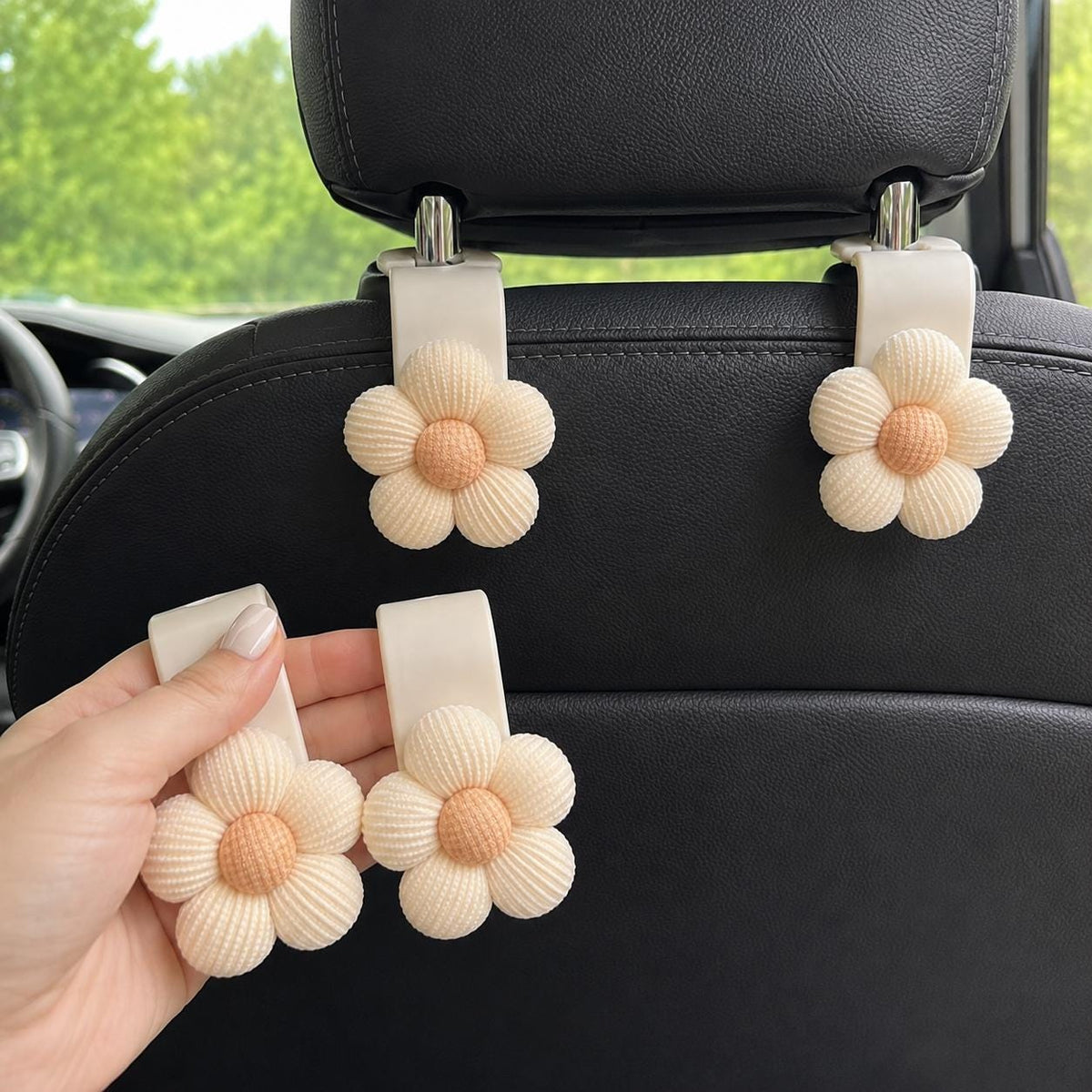 Crochet Flower Car Seat Hook, Cute Headrest Purse Hanger, Shopping Bag Holder, Floral Vehicle Organizer, Handbag and Back Seat Accessory
