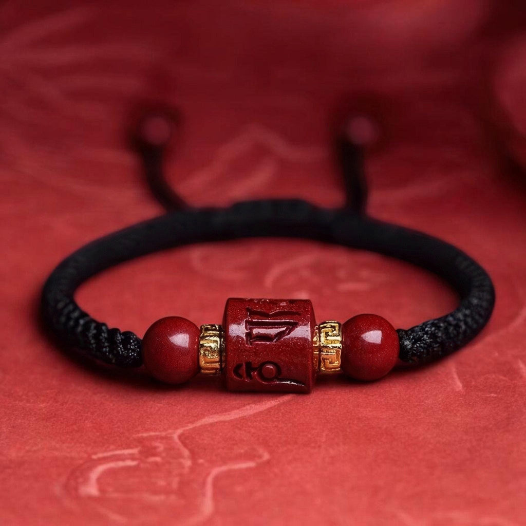 Cinnabar Mantra Bracelet, Spinning Prayer Wheel Red String Bracelet, Mount Putuo Blessed Jewelry, Zodiac Gift
