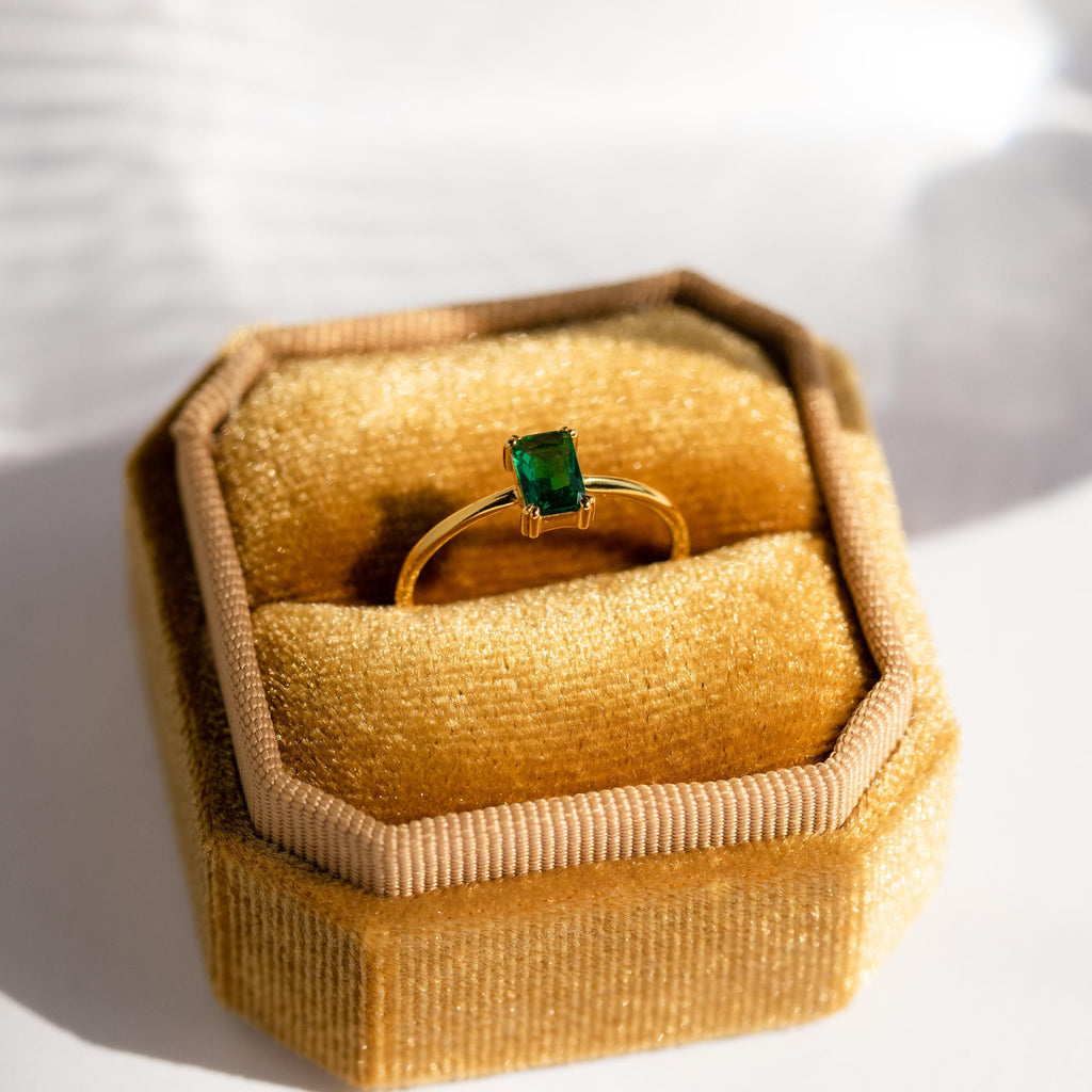 Emerald Solitaire Ring by Seven Lucky Gifts • Vintage Emerald Diamond Engagement Ring • Statement Art Deco Jewelry • Gift for Mom