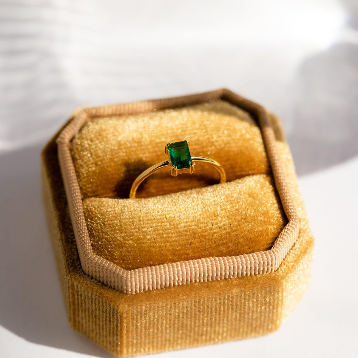 Emerald Solitaire Ring by Seven Lucky Gifts • Vintage Emerald Diamond Engagement Ring • Statement Art Deco Jewelry • Gift for Mom