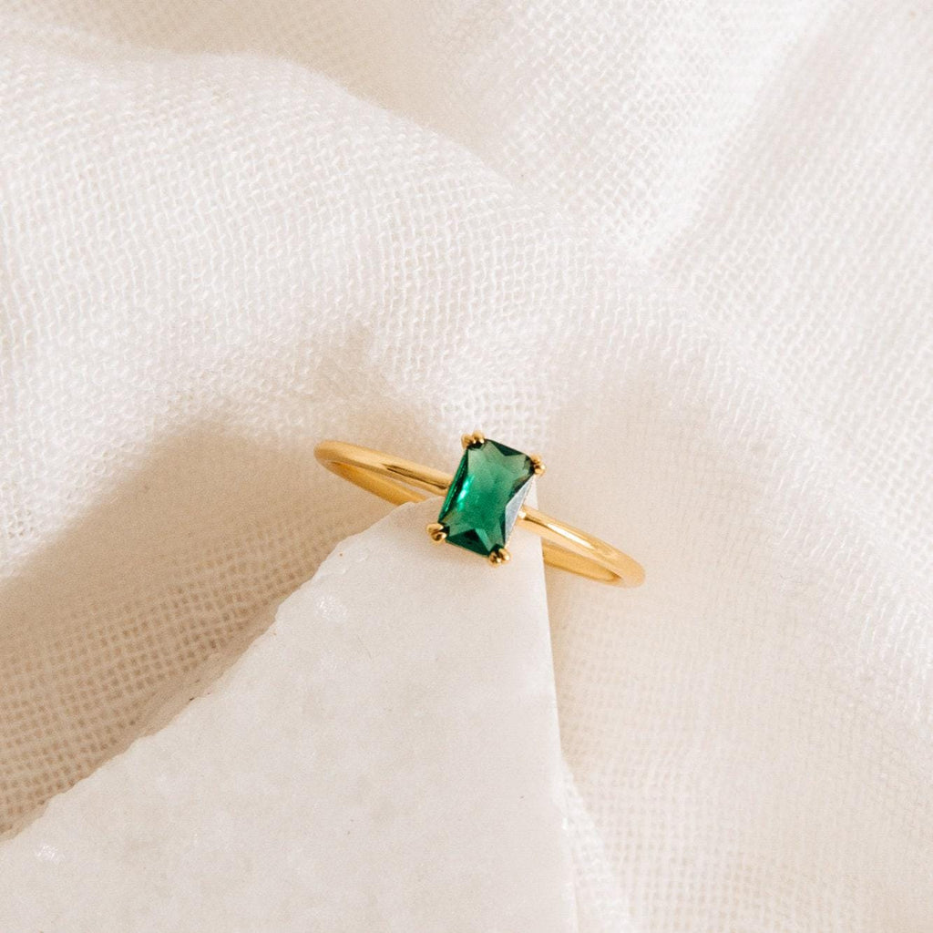 Emerald Solitaire Ring by Seven Lucky Gifts • Vintage Emerald Diamond Engagement Ring • Statement Art Deco Jewelry • Gift for Mom