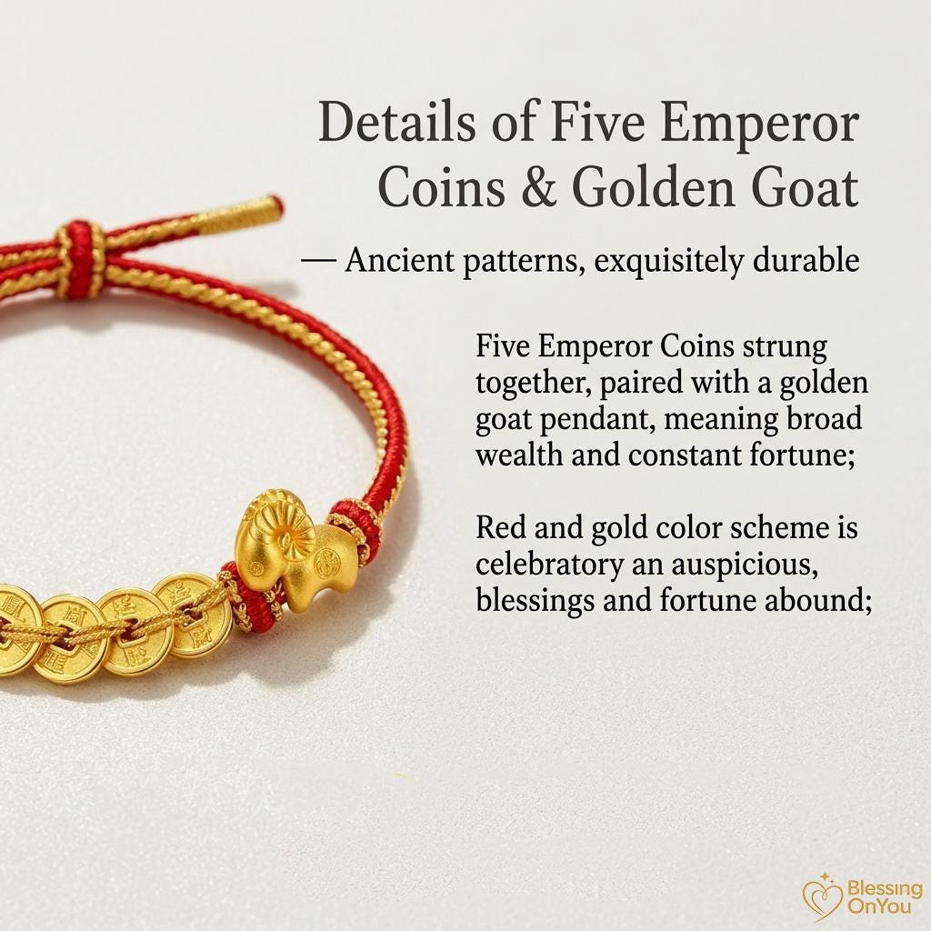 2027 Year of the Goat Wealth Protection Bracelet, Five Emperors Coins Red String Lucky Charm, Chinese Feng Shui Prosperity Gift,Good Fortune