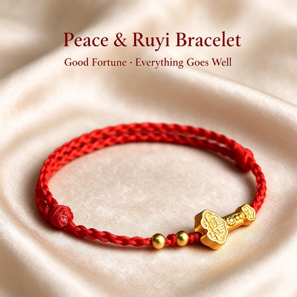 Red String Bracelet, Ruyi Good Luck Bracelet, Chinese Lucky Charm, Red Cord Protection Jewelry, Adjustable Blessing Bracelet, Handmade Gift