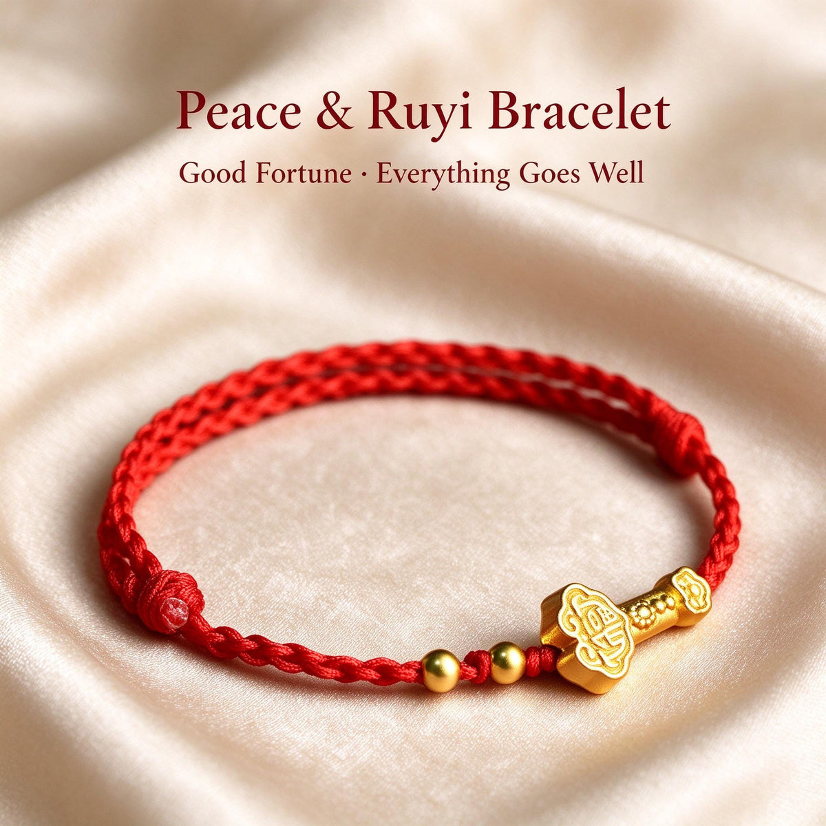 Red String Bracelet, Ruyi Good Luck Bracelet, Chinese Lucky Charm, Red Cord Protection Jewelry, Adjustable Blessing Bracelet, Handmade Gift