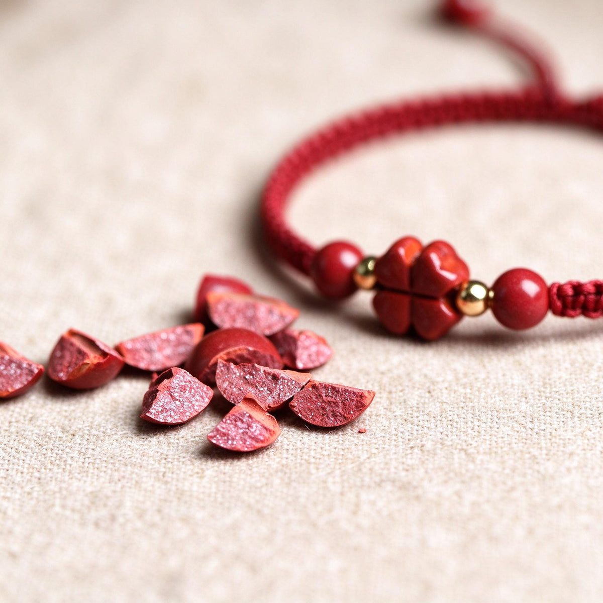 Red String Bracelet,Cinnabar Bracelet,Four Leaf Clover Bracelet, Lucky Charm Jewelry, Good Luck Gift, Handmade Inspired Jewelry Gift For Her
