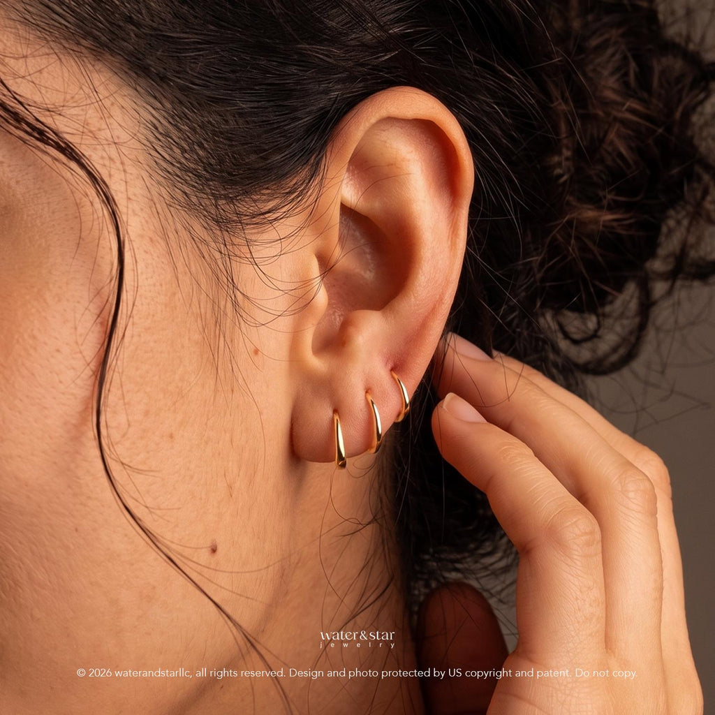 D Shape Sleeper Earrings, Open Hoop Earrings, Backless Half Hoops, Dainty Cartilage Hoop, Small Gold Huggie, Sterling Silver Nap Earrings