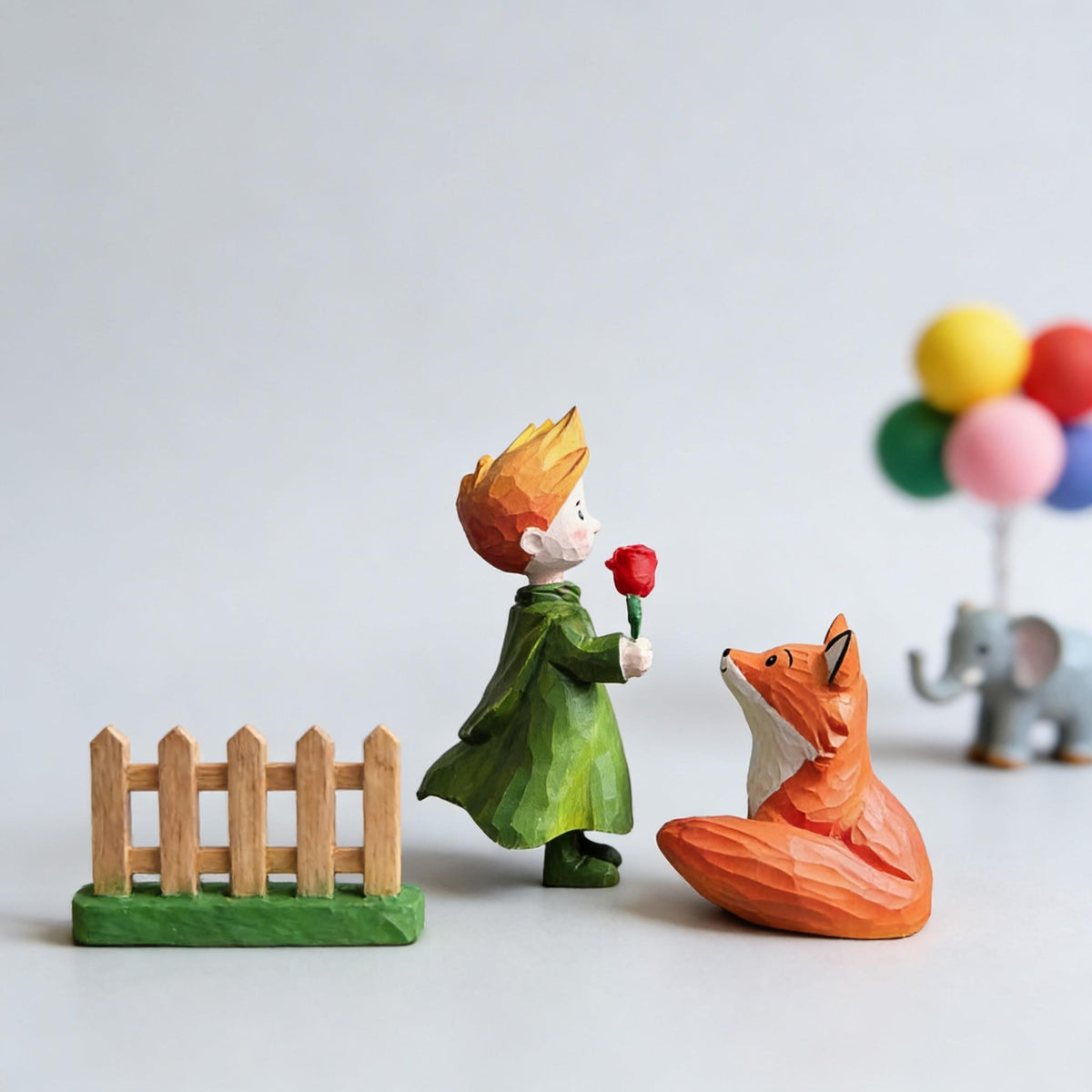 Handcrafted Wooden Sculpture of the Little Boy & Fox | Unique Hand-Carved Art | Premium Natural Solid Wood | Literary-Inspired Decoration