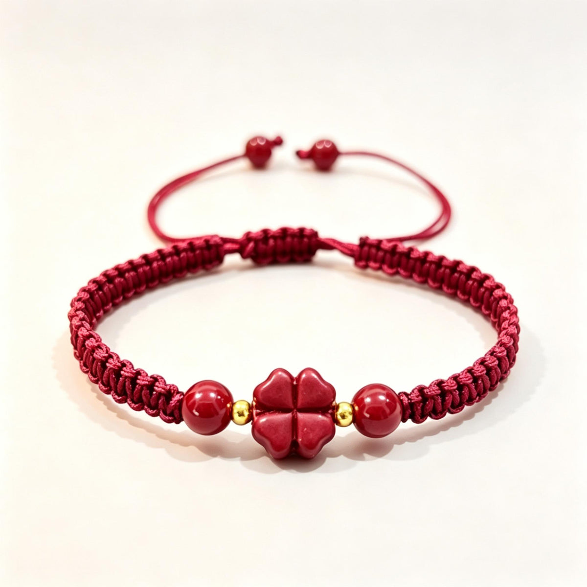 Red String Bracelet,Cinnabar Bracelet,Four Leaf Clover Bracelet, Lucky Charm Jewelry, Good Luck Gift, Handmade Inspired Jewelry Gift For Her