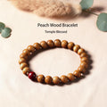 Peach Wood Beaded Bracelet, Peace & Protection Bracelet, Temple Blessed Prayer Gift, Cinnabar Lotus Bracelet, Spiritual Gift