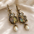 Beetle Earrings, Iridescent Shell and Baroque Pearl Dangles, Victorian Gothic Insect Jewelry