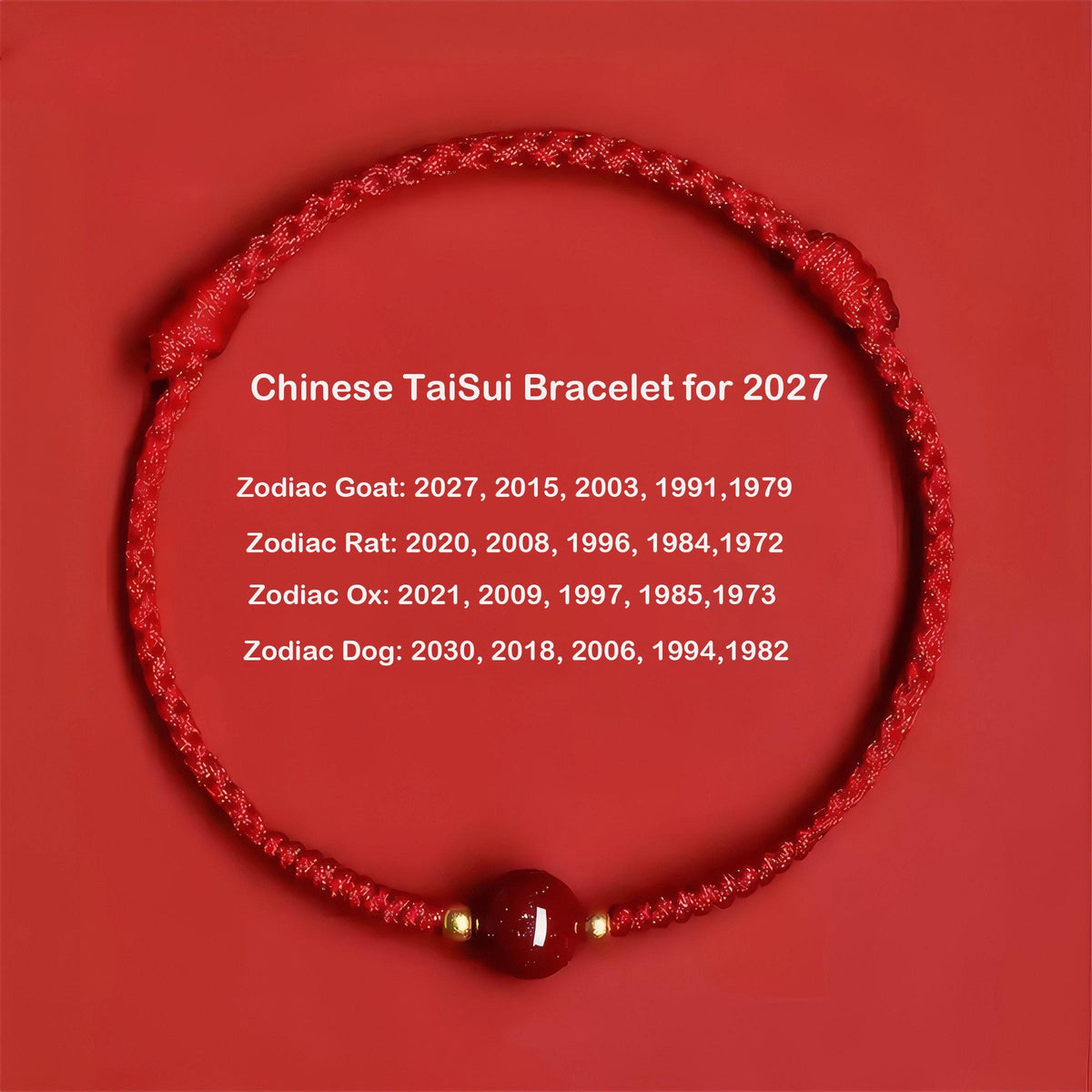 Cinnabar Red String Bracelet | 2027 Zodiac Protection | Blessed Temple Charm | Chinese Good Luck Gift