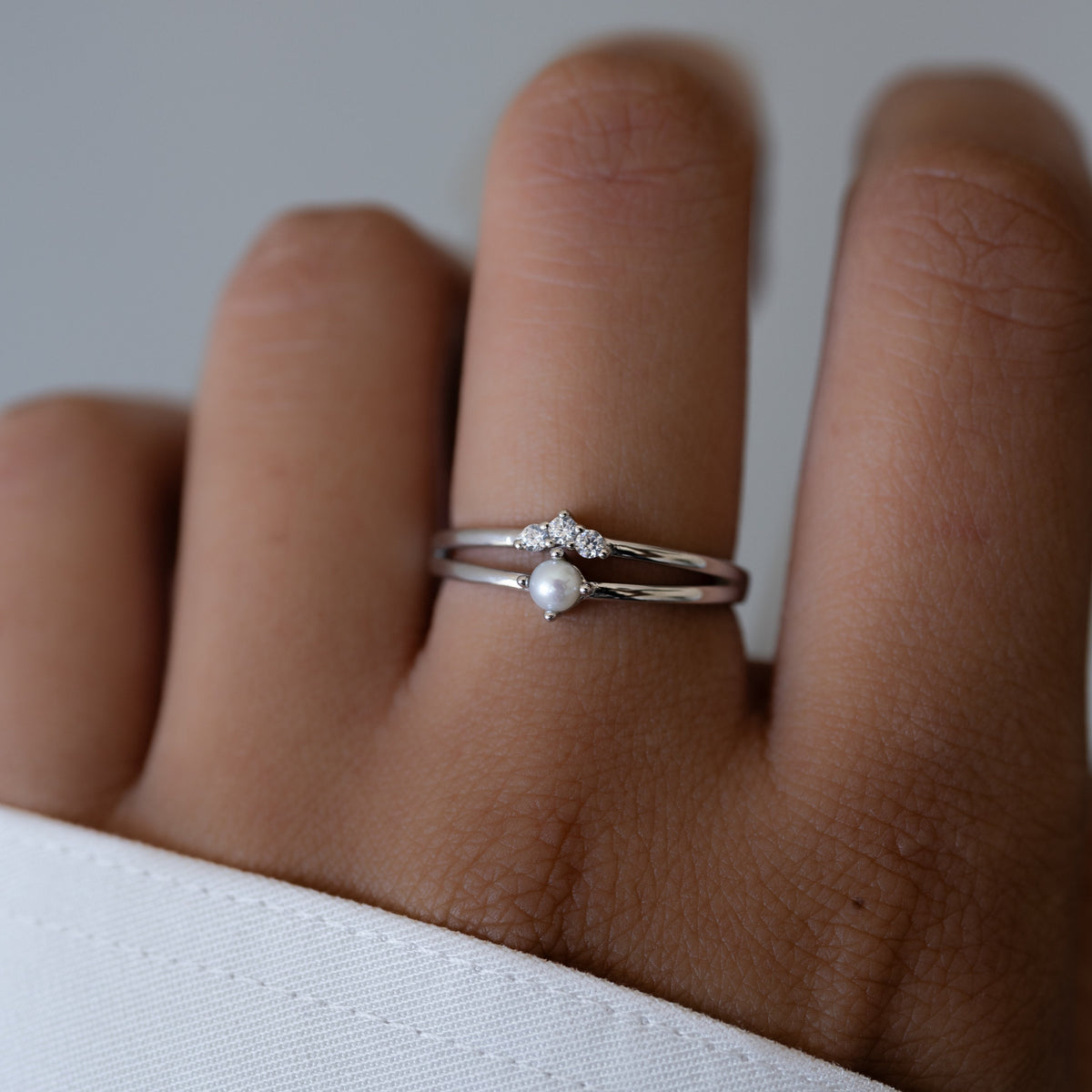 Pearl Ring Set Dainty Pearl Ring Gold Pearl Ring Stacking Ring Simple Ring June Birthstone Minimalist Ring Bridal Jewelry