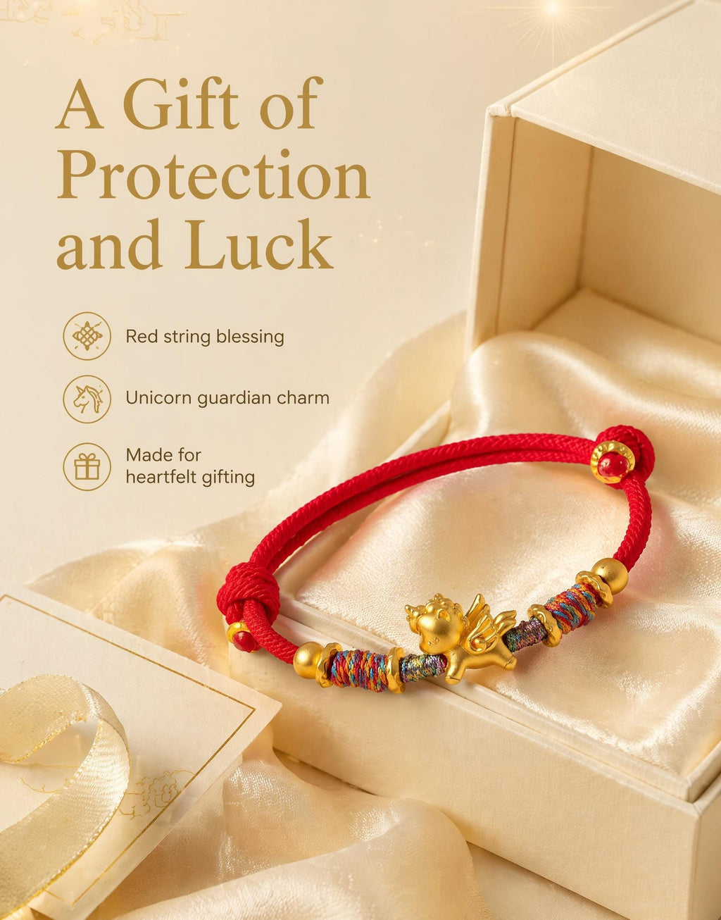 Red Cord Unicorn Bracelet, Handmade Lucky Charm Bracelet, Gold Unicorn Friendship Bracelet, Adjustable Woven Bracelet, Gift for Her