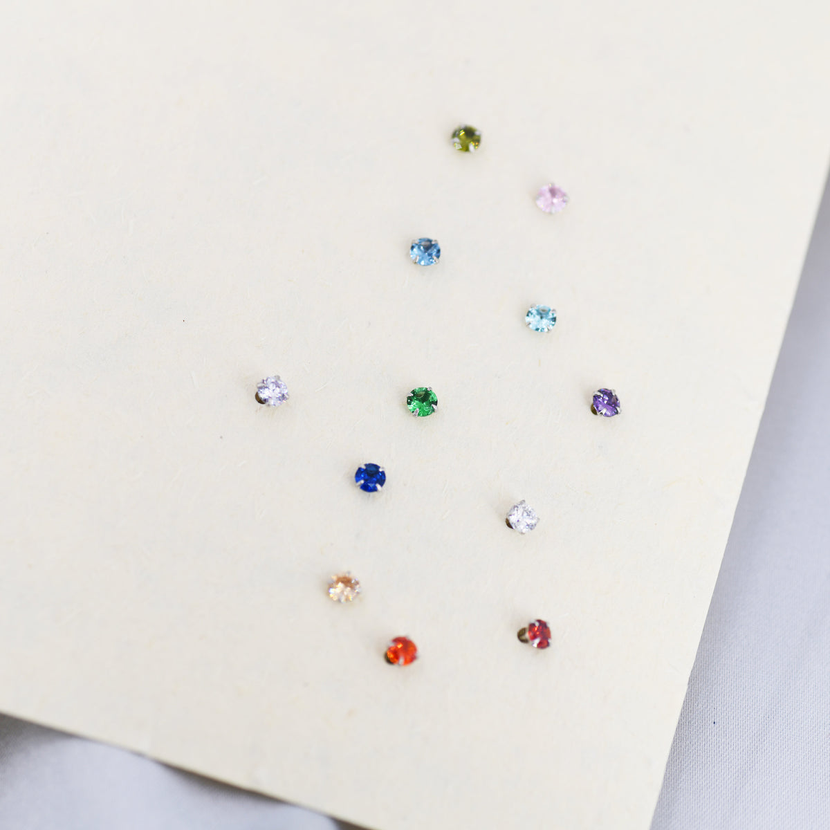 Sterling Silver Tiny Birthstone Stud Earrings, 3mm Birthstone CZ Earrings, Stacking Earrings