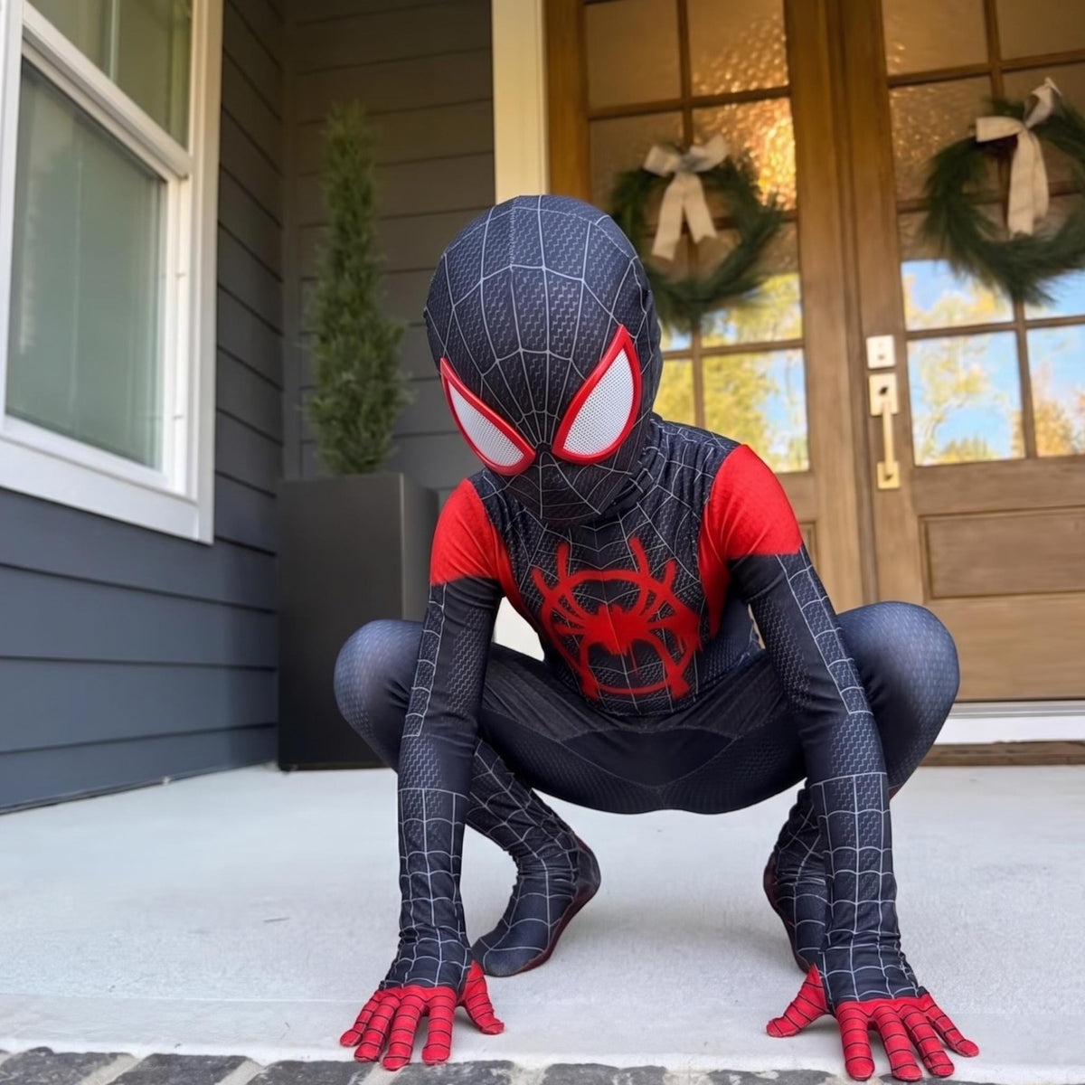 Kids Superhero Bodysuit Costume | Black & Red Cosplay Outfit for Role Play Party