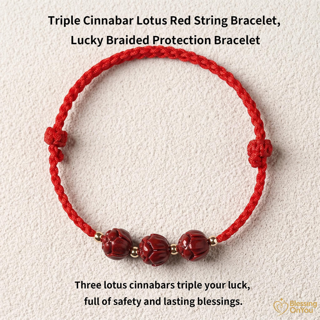 Cinnabar Lotus Red String Bracelet | Buddhist Meditation Bracelet | Handmade Protection Charm | Jade Fu Lucky Spiritual Bracelet Gift