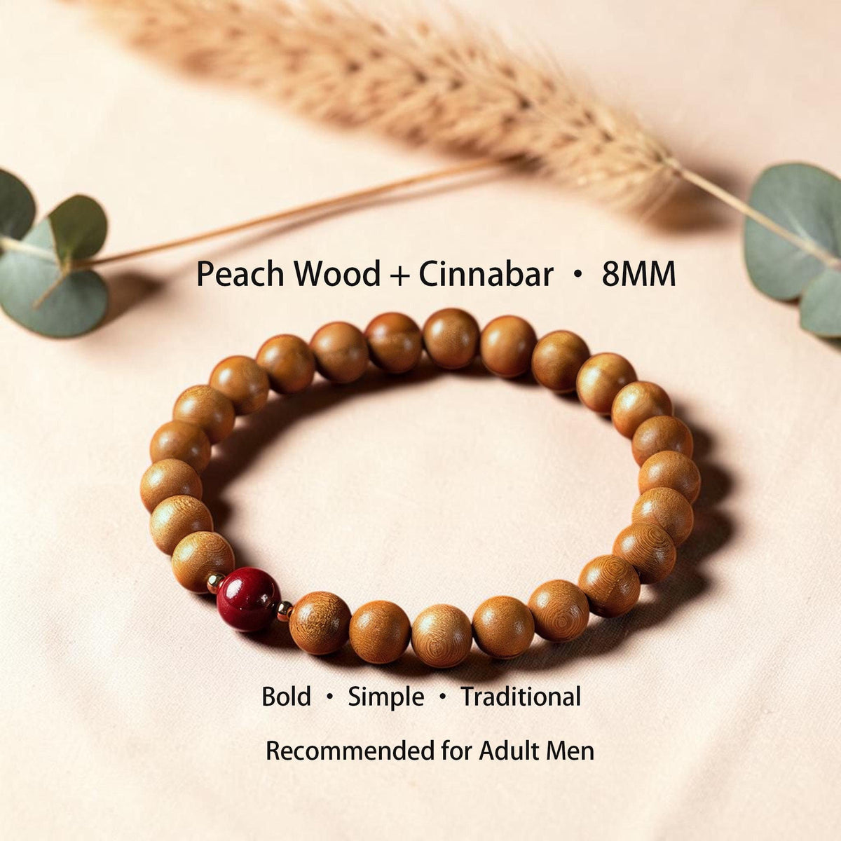 Peach Wood Beaded Bracelet, Peace & Protection Bracelet, Temple Blessed Prayer Gift, Cinnabar Lotus Bracelet, Spiritual Gift