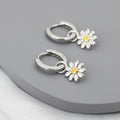 Little Daisy Flower Charmed Hoop Earrings in Sterling Silver - Cute Flower Blossom Huggie Hoop Earrings - Fun, Whimsical