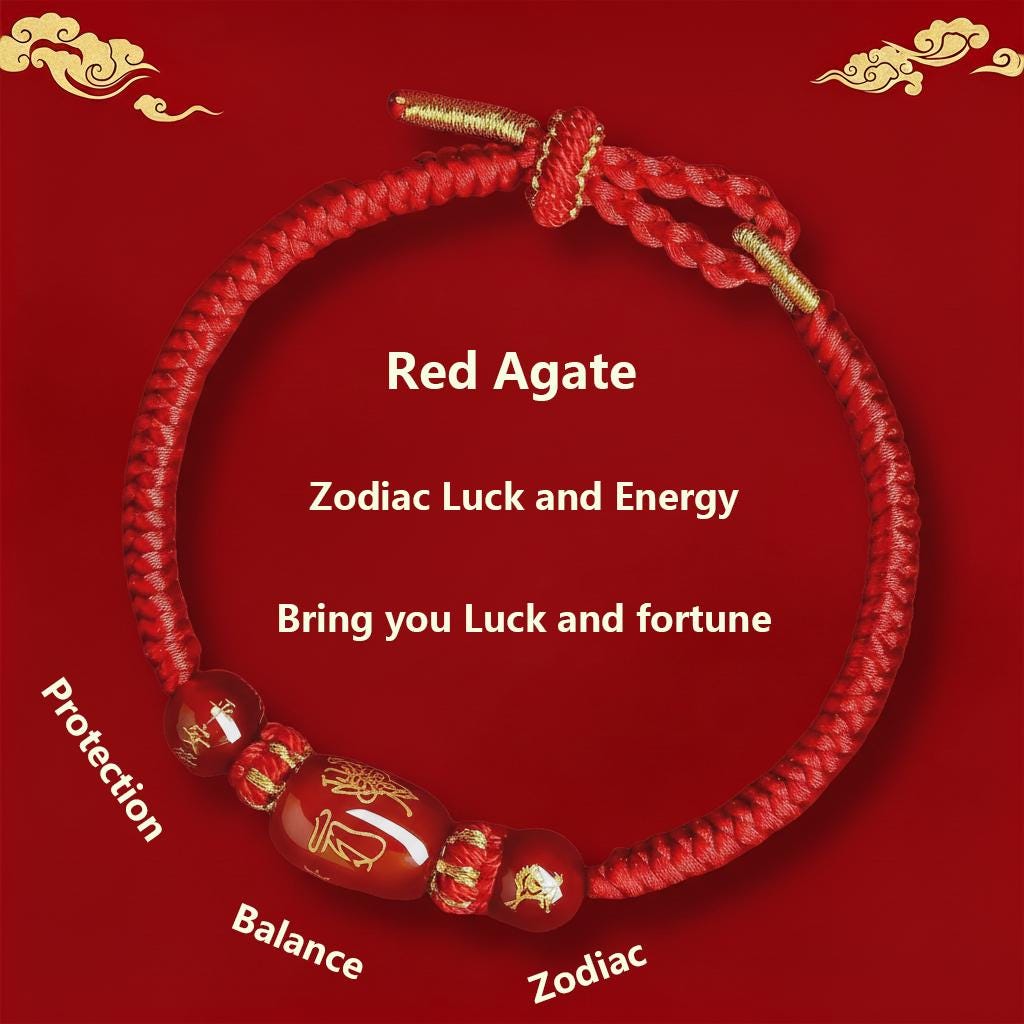 Buddhist Spiritual Zodiac Red String Bracelet | Temple Blessed Agate Protection Bracelet | Feng Shui Lucky Amulet for Horse, Rat & Rabbit